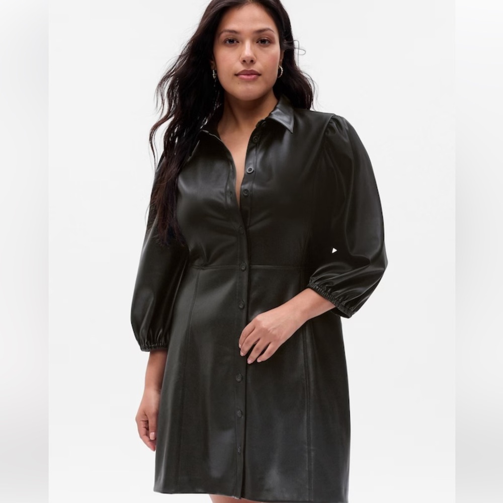 GAP leather puff sleeved black mini dress